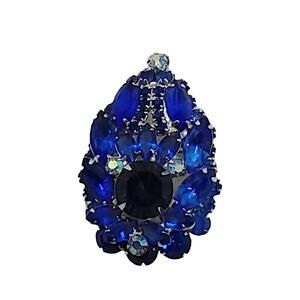 Blue Juliana Vtg Rhinestone Brooch or Pendant Silver Tone Settings